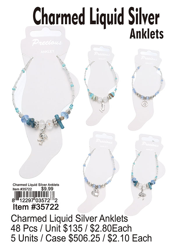 Charmed Liquid Silver Anklets