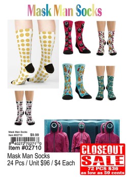 Mask Man Socks - Closeout 72 Pcs.