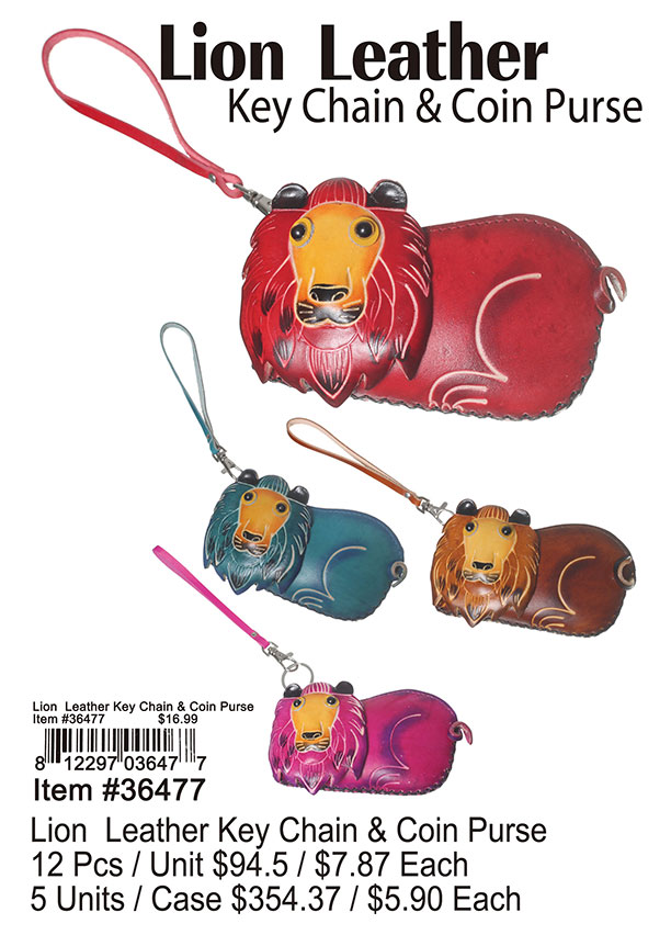 Lion Leather Keychain and Coin Purse