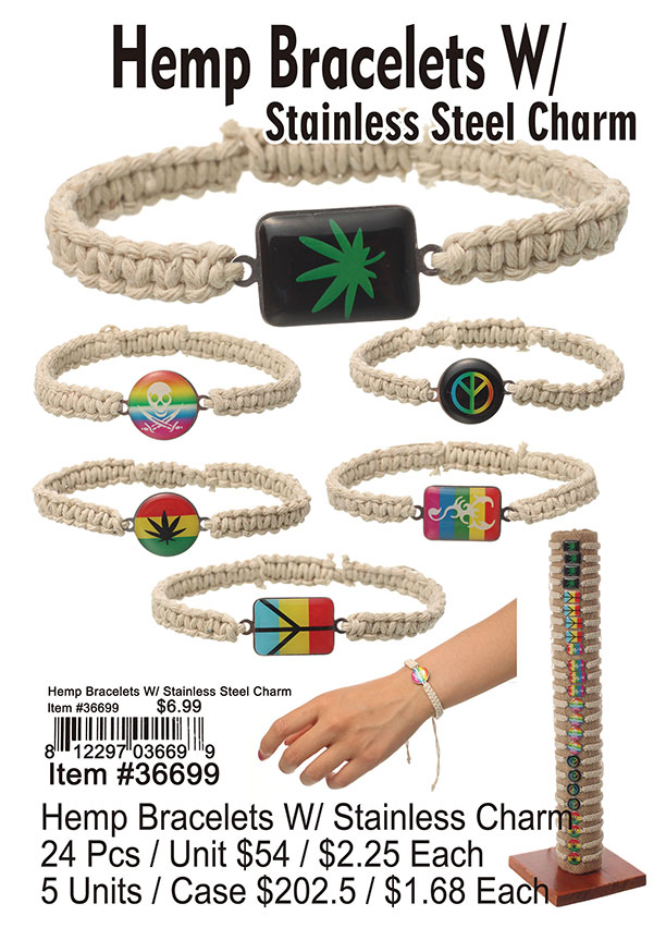 Hemp Bracelets w/ Stainless Steel Charm