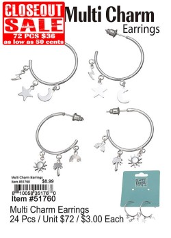Multi Charm Earrings - Closeout 72 Pcs.