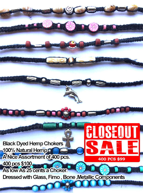 Black Dyed Hemp Chokers (CL)