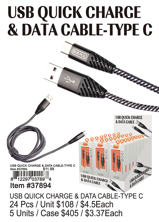 USB Quick Charge and Data Cables Type-C