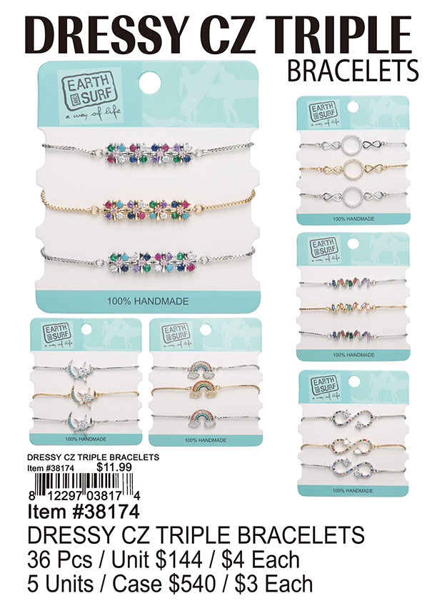 Dressy CZ Triple Bracelets