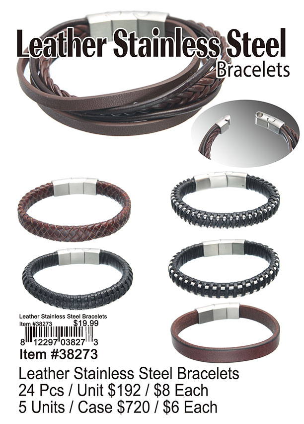 Leather Stainless Steel Bracelets