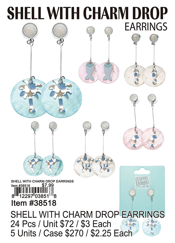 Shell With Charm Drop Earrings