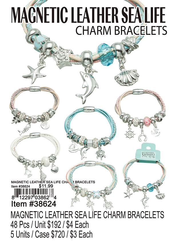 Magnetic Leather Sea Life Charm Bracelets