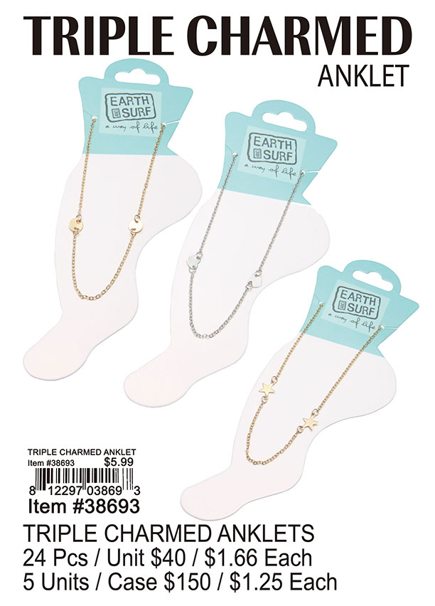 Triple Charmed Anklets