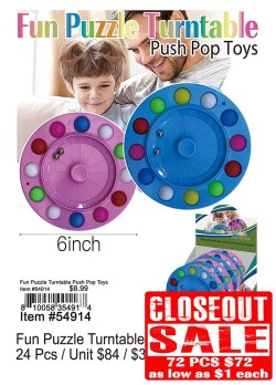 Fun Puzzle Turntable Push Pop Toys - Closeout 72 Pcs.