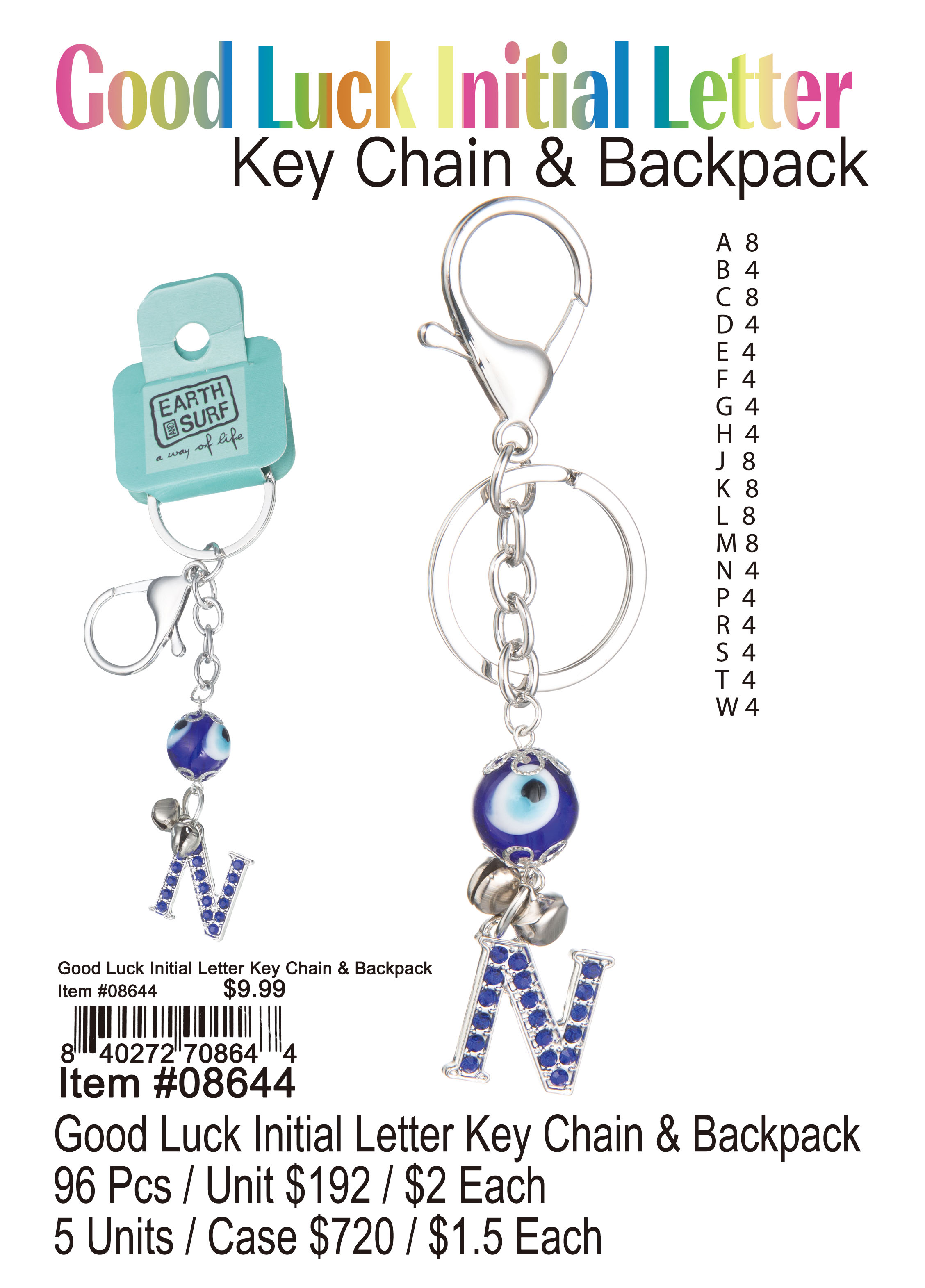 Good Luck Initial Letter Keyhchain and Backpack