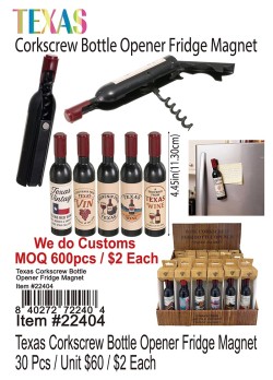 Texas Corkscrew Bottle Opener Fridge Magnets