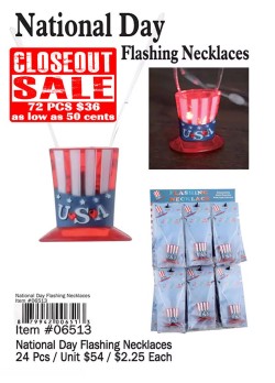 National Day Flashing Necklace - Closeout 72 Pcs.