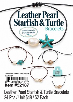 Leather Pearl Starfish and Turtle Bracelets