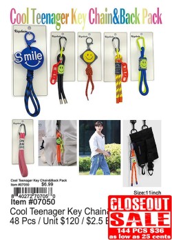 Cool Teenager Keychain and Backpack - Closeout 144 Pcs.