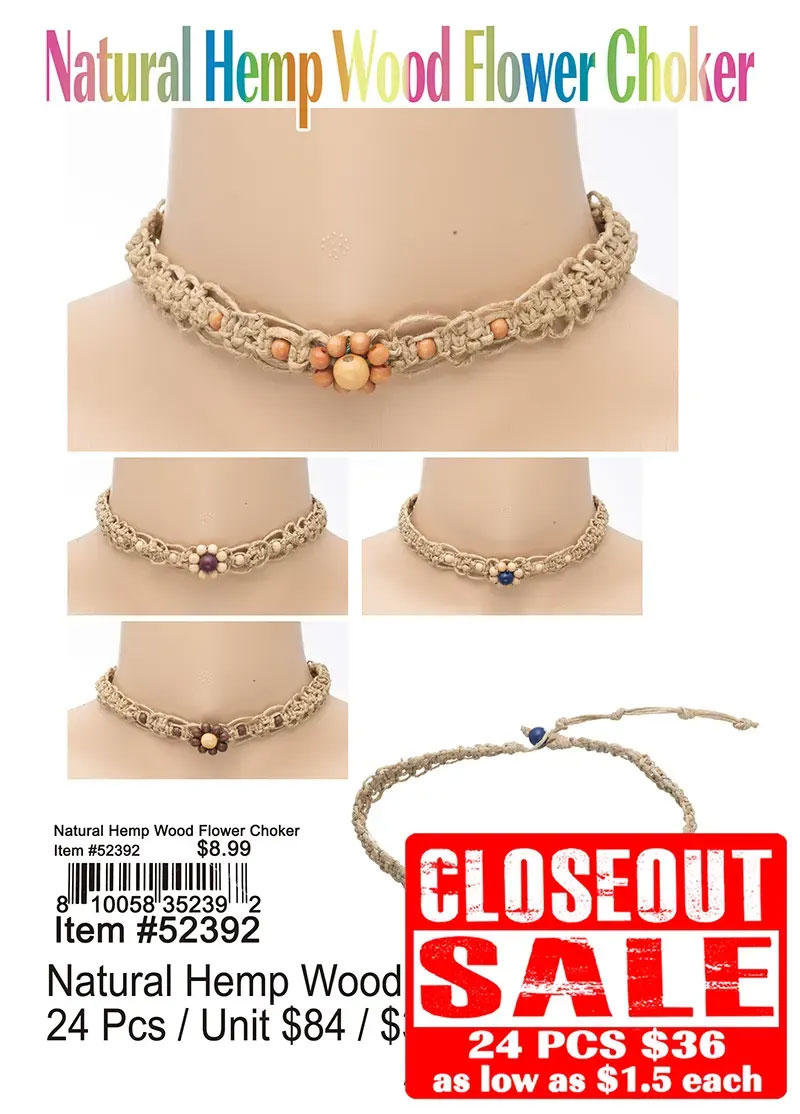 Natural Hemp Wood Flower Choker