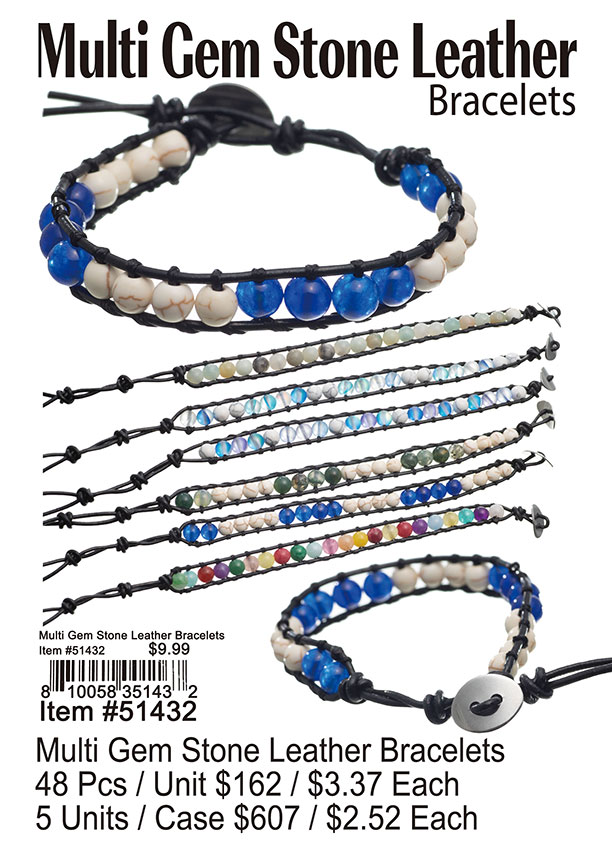 Multi Gemstone Leather Bracelets