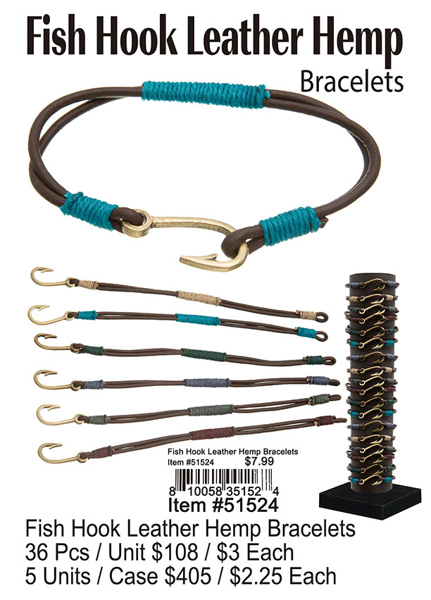 Fish Hook Leather Hemp Bracelets