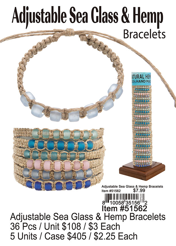 Adjustable Sea GlassandHemp Bracelets