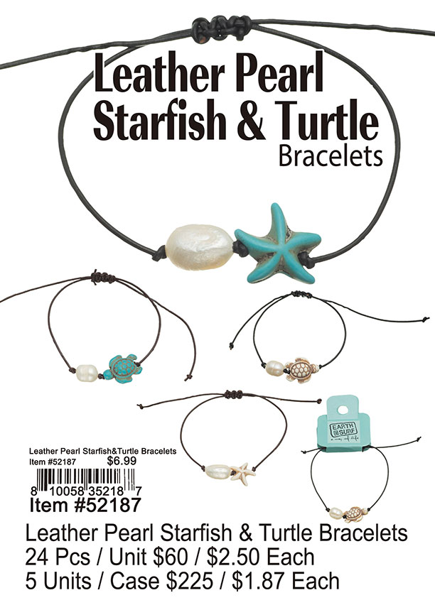 Leather Pearl Starfish and Turtle Bracelets