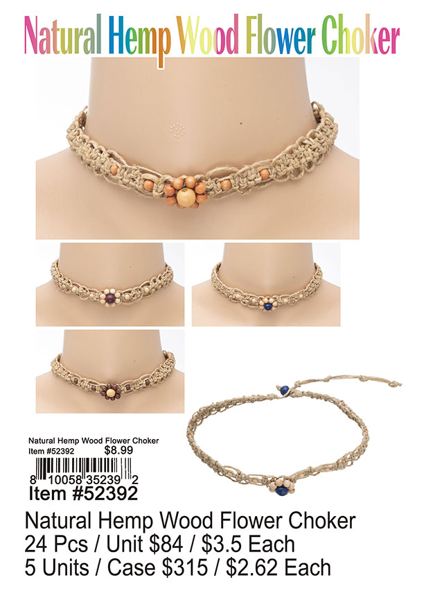 Natural Hemp Wood Flower Choker
