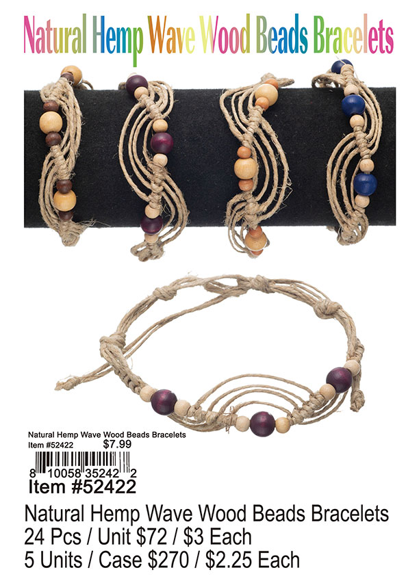 Natural Hemp Wave Wood Beads Bracelets