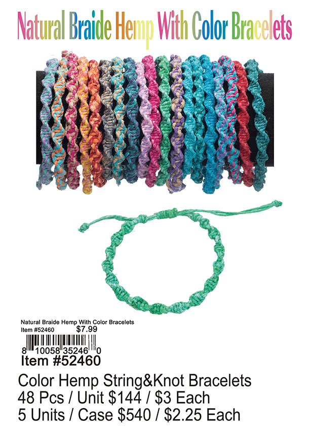 Natural Braided Hemp With Color Bracelets