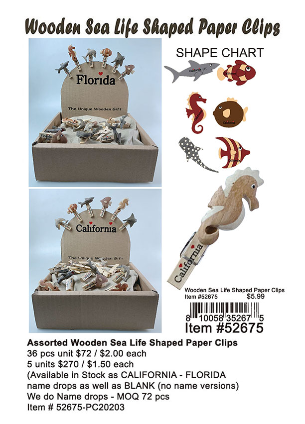 Assorted Wooden Sea Life Shaped Paper Clips