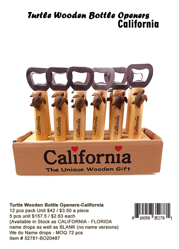 Turtle Wooden Bottle Opener-California