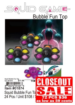 Squid Game Bubble Fun Top - Closeout 72 Pcs.