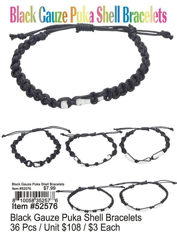 Black Gauze Puka Shell Bracelets