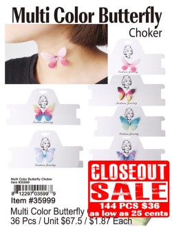 Multi Color Butterfly Choker - Closeout 144 Pcs.