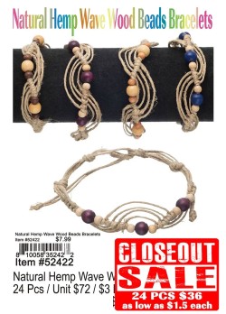 Natural Hemp Wave Wood Beads Bracelets
