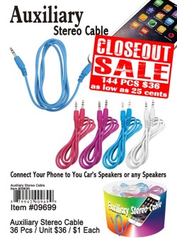 Auxiliary Stereo Cable - Closeout 144 Pcs.