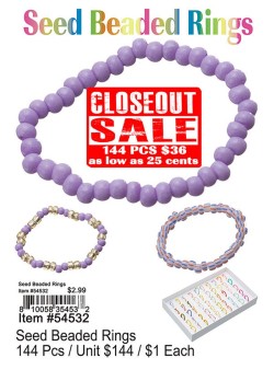 Seed Beaded Rings - Closeout 144 Pcs.