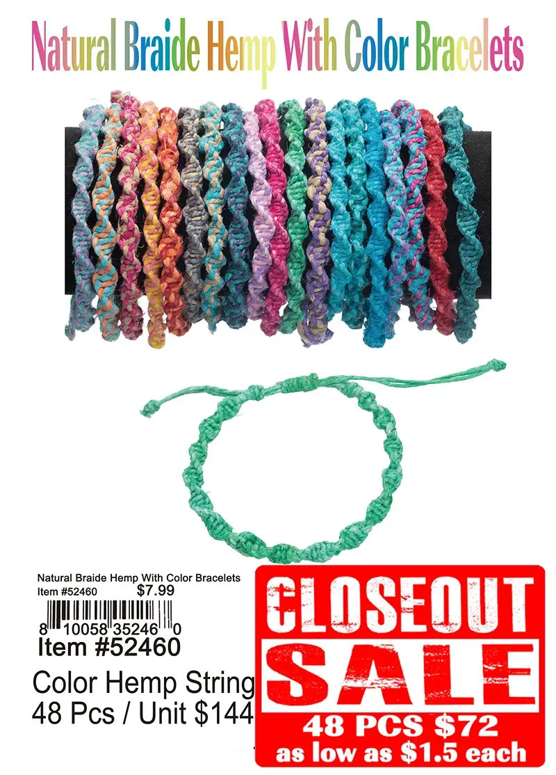 Natural Braided Hemp With Color Bracelets