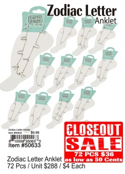 Zodiac Letter Anklet - Closeout 72 Pcs.
