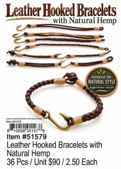 Leather Hooked Bracelets with Natural Hemp