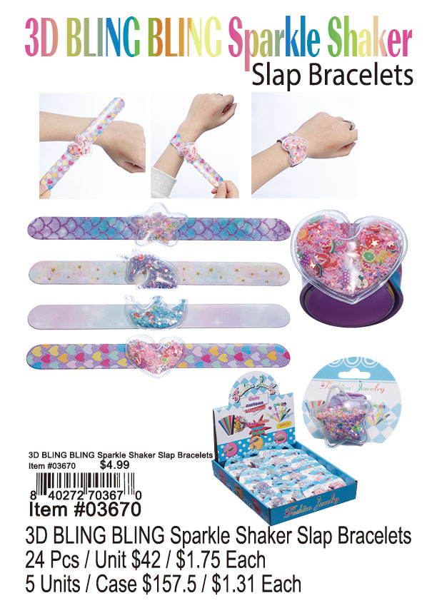 3D Bling Bling Sparkle Shaker Slap Bracelets