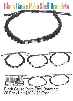Black Gauze Puka Shell Bracelets