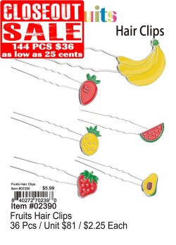 Fruit Hair Clips - Closeout 144 Pcs.