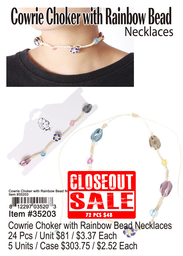 Cowrie Choker with Rainbow Bead Necklaces